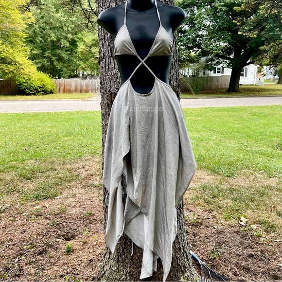 NEW without tags Dolls Kill Darker Wavs Echo Fairy Wrap Dress Distressed Grey S - Picture 1 of 6
